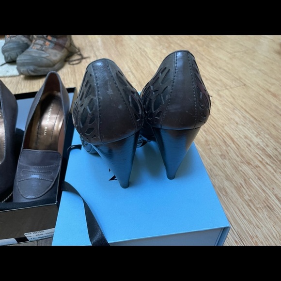 Super cool Jump for Fun Bacardi pumps 7.5 Black Peep toe chunky 3 heel like New - Picture 6 of 15